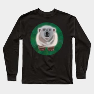 Polar Bear on green circular pattern Long Sleeve T-Shirt